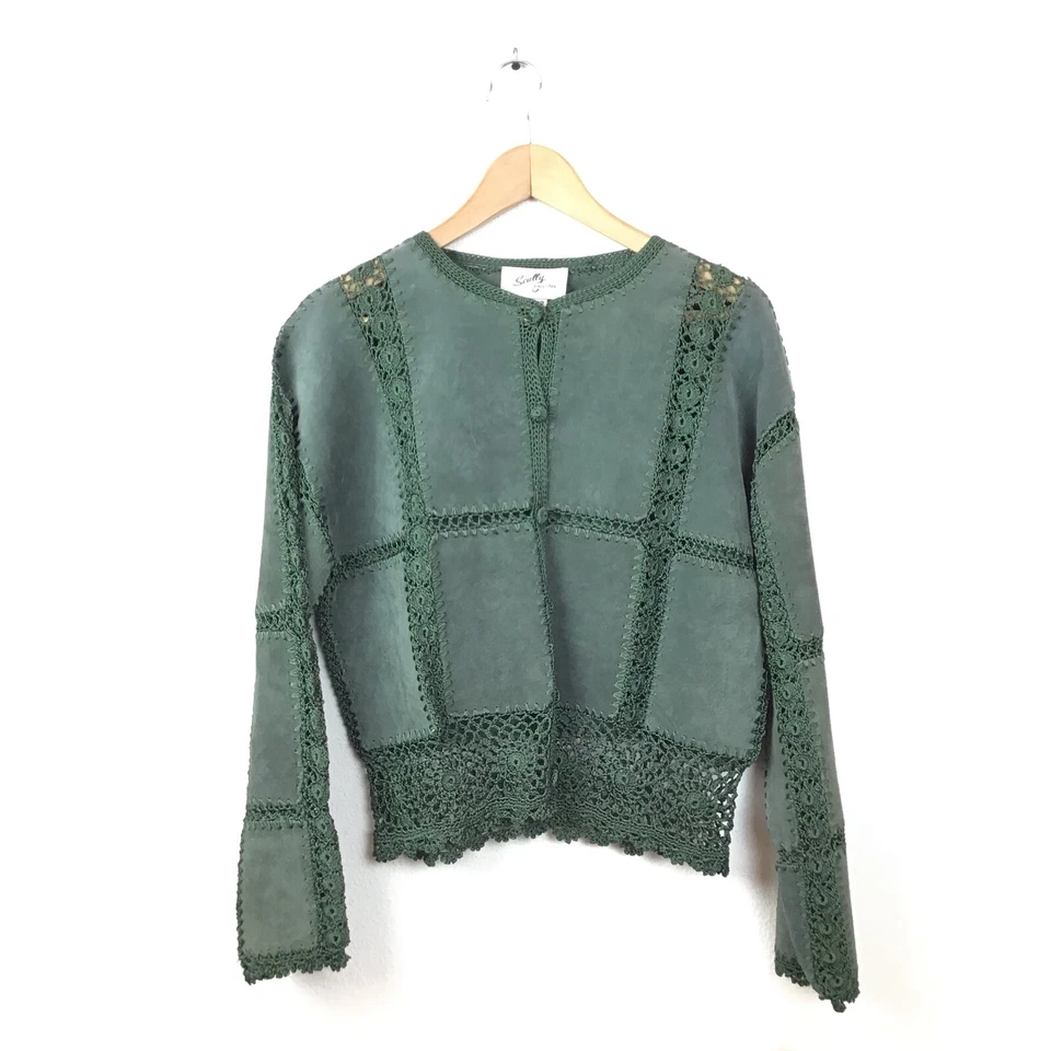 Scully Leather Jacket 12 Green Suede Crochet VTG NWT Deadstock Women’s Rodeo - Image 1 of 4