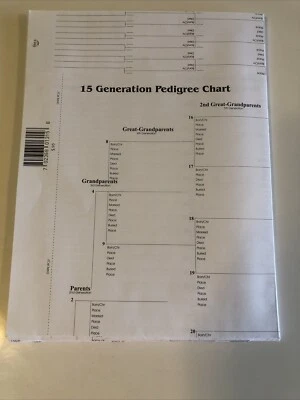 Tabla de pedigrí de 15 generaciones | Formulario de genealogía en blanco para historia familiar Foto 1 de 4