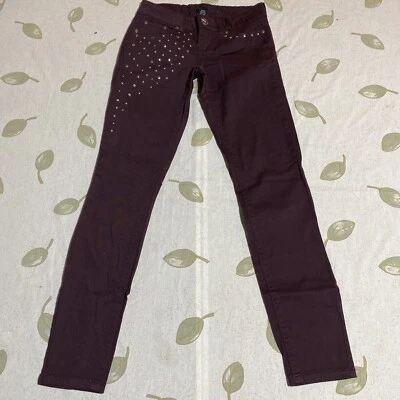 Request Jeans Maroon Skinny Stretch Low Rise Size 3/26 rhinestones  ￼ Foto 1 de 4