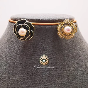 Real Natural 6mm Peachy Sea Pearl Hallmarked 925 Camellia Assymetrical Earrings - Picture 1 of 19