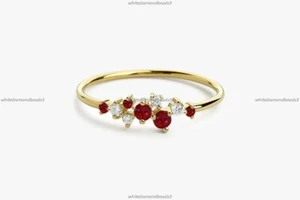 Rubinowy diament Cluster Wstążka Ślub Zaręczyny Pierścionek z kamieniami szlachetnymi 14k Złoto Fine Jewelry - Zdjęcie 1 z 5