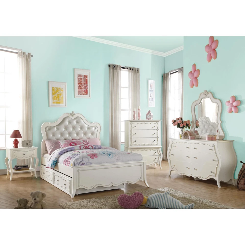 ACME Edalene Twin Bed, Pearl White (1Set/3Ctn) Traditional PU & Pearl White - Изображение 1 из 1