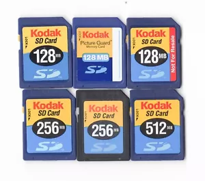 Lot Of 6x Kodak 128MB / 256MB / 512MB MEGABYTE SD Camera Memory Cards - Picture 1 of 1