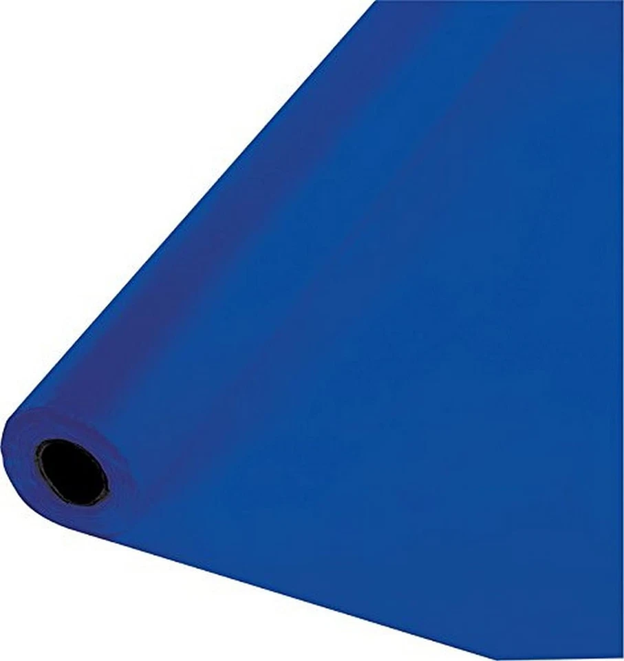 Creative Converting 100' x 40" Cobalt Blue Plastic Banquet Table Cover Roll- ... - Image 1 of 3