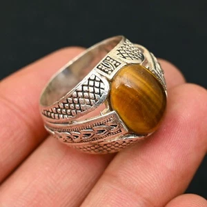 Tiger's Eye Men's Ring 925 Sterling Silver Handmade-Statement All Size BJ221 - Picture 1 of 3