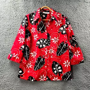 Vintage Club Capri Womens Blouse Top Size 12 Red Black White Floral 3/4 Sleeve - Picture 1 of 14