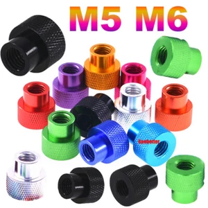 M5 M6 Colour Knurled Thumb Nut Aluminum Alloy Through Hole Hand Grip Knobs Nuts - Picture 1 of 11