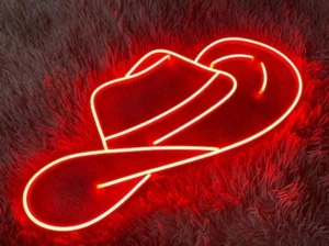 26"x15" Cowboy Hat Red Flex LED Neon Sign Light Party Gift Bar Livehouse Décor - Picture 1 of 1