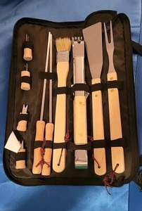 HIT 10 Piece Stainless Steel & Wood Barbeque Set & Carry Case NEW - Picture 1 of 8