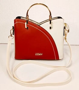 ZZMY Red & White Square Luxury Handbag Purse Gold Colored Accents Double Handles - Picture 1 of 19