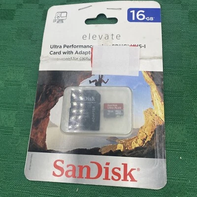 Sandisk Elevate 16GB microSDHC UHS-1 Card w/Adapter, New Factory Sealed - Image 1 of 2