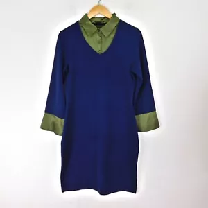 Nina Leonard Navy Blue Green Jumper Size Medium Shirt Layered Style Silky - Picture 1 of 7