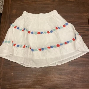 CREWCUTS J CREW Girls Beach Skirt White Red Blue Fringe Size Medium - Picture 1 of 7