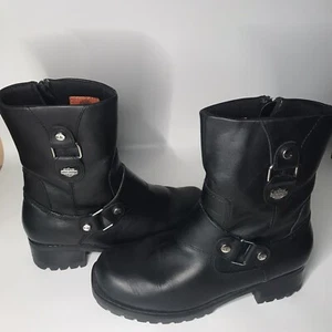 Harley Davidson Women Alivia Black Leather Boots - D84269-Sz 8.5M Gently Used - Picture 1 of 10