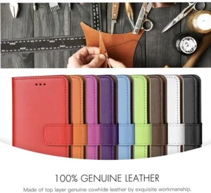 UK Real Genuine Leather Flip Wallet Stand Case Cover For iPhone X/11/12/13/14/15 - Picture 1 of 12