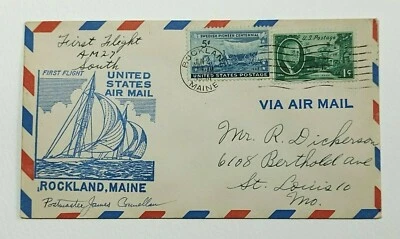 1950 FDC 6 Cents First Flight Rockland Maine to Bangor Maine Postmaster Signed 2 - Image 1 of 2