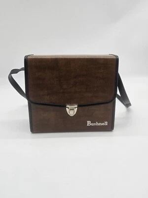 Binóculos e alça de transporte Bushnell de couro vintage estojo rígido 7,5 X 6 marrom pequeno - Imagem 1 de 4