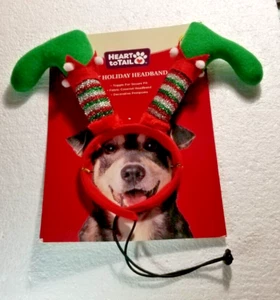 Pet Holiday ELF Headband Fabric Pom-Poms Sparkle Toggle Adjustable NEW CUTE - Picture 1 of 3