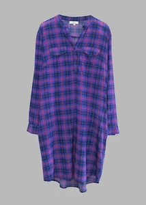 Charlotte Sparre Blue Check Silk Blend Longline Shirt Dress Tunic | Medium - Picture 1 of 8