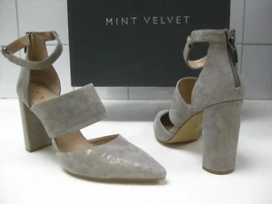 ZAPATOS DE CORTE DE TERCIOPELO COMO NUEVOS 6 39 sexy tacones altos FELICITY CHUNKY plata correa ancha - Imagen 1 de 12