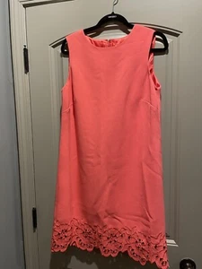 Preston and York Womens Hot Coral Dress, Floral Lace Overlay Hem. size 10 Lined - Picture 1 of 4