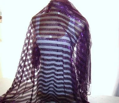 BY THE YARD   MESH STRETCH  PURPLE w/PURPLE SEQUINS DESIGN  NEW  - Image 1 of 4