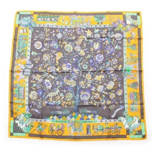 HERMES Scarf Carre90 Silk Square "Fantaisies Indiennes" Gray 120712K Authentic - Picture 1 of 24