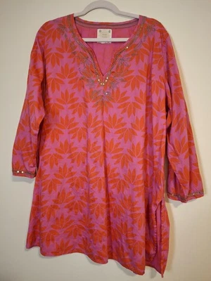 Vestido túnica Sigrid Olsen talla 2X rosa rojo bordado cambio resort encubrimiento Foto 1 de 4
