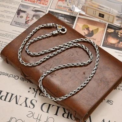 Collar vintage de cadena de cuerda trenzada de plata esterlina 925 real de 4 mm para hombre mujer Foto 1 de 4