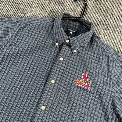 St. Louis Cardinals Shirt Mens Medium Blue Plaid Short Sleeve Button Up MLB - Image 1 of 4