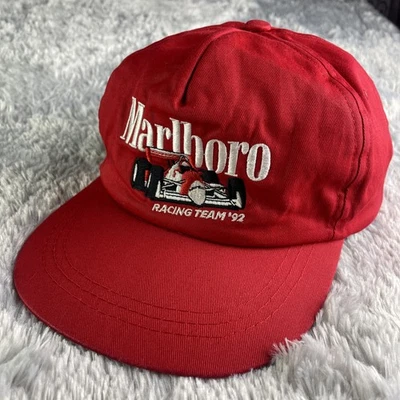 复古万宝路赛车队帽可调节红色平沿帽 IndyCar F1 1992 90 年代 — 第 1/4 张图片