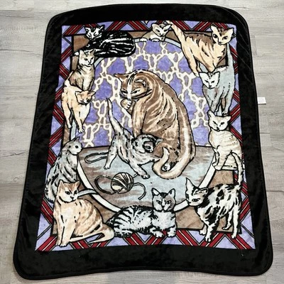 Manta de bebé vintage Novatex 50 X 60 gato gatito hilo polar púrpura rojo negro Foto 1 de 4