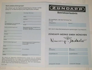 Zündapp Werke München NOS Betriebserlaubnis ABE Registrierschein Kleinkrafträder - Bild 1 von 4