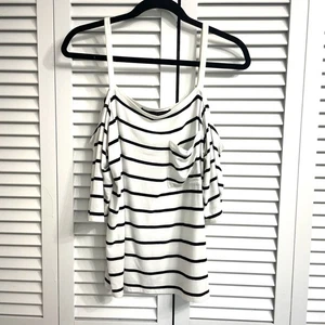 Top Casa Blanca Mercado Negro Negro/Blanco Rayas Fuera del Hombro con Correas Talla XS - Imagen 1 de 7