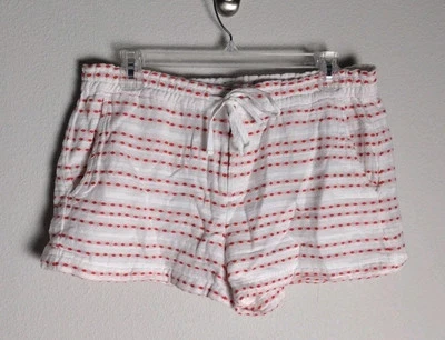 Lou & Grey Anthropologie White Red Striped 100% Cotton Drawstring Shorts Small - Image 1 of 3