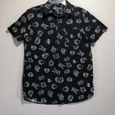 Hot Topic Mens S Button Up Shirt Black Graphic Print Cryptid Cute Short Sleeve - Image 1 of 4