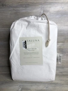 Casaluna Full Size Washed Supima Cotton Percale Solid White 4 Pc Sheet Set - Picture 1 of 4