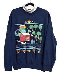 Sudadera Vintage Act II Farm Scene XL Azul Marino 100% Acrílico Hecha en EE. UU. - Imagen 1 de 12