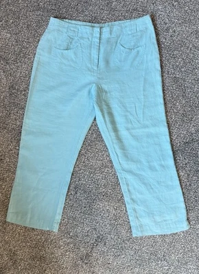 Pantalón J. Jill 100 % lino azul cielo recortado pierna ancha cintura elástica talla 12 Foto 1 de 4