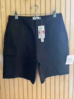全新带标签 Topman 男式黑色素色前卡其短裤 32 棉 7 英寸内缝货物全新 60 美元 — 第 1/4 张图片
