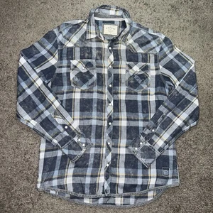 BKE Vintage Flannel Shirt Mens XL Blue Plaid Snap Distressed Western Athletic - Picture 1 of 6