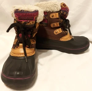 London Fog Winterstiefel Mädchen Größe 1 Snow Duck Fair Isle Tottenham Kunstfell - Bild 1 von 10