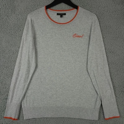 Banana Republic Sweater Womens Large Gray Orange Embroidered Ciao! Italy Preppy - Image 1 of 4
