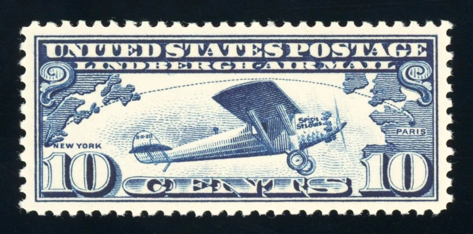 #C10, 10c Lindbergh - Azul oscuro, GEM-OG-NH, 2021 PSE (calificado 100, nh), ¡Perfecto! Foto 1 de 1