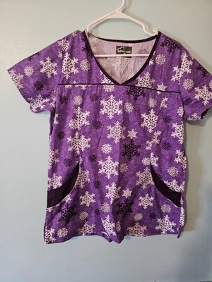 Buttersoft Brand Snowflakes On Purple Scrub Top- sz M - Image 1 of 4