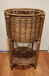 Vintage 24" Natürlicher Gebogener Bambus/Stange 2-stufiger Topfpflanzenhalter Ständer 14" Rund - Bild 1 von 6