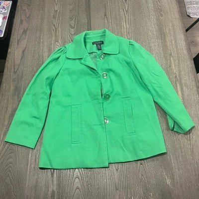 Abrigo Diálogo Kelly Verde Guisante Botón Cuello Frontal Talla XS Foto 1 de 4