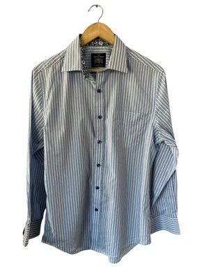 Savile Row Non Iron Slim Fit Blue Pinstripe Button Down Dress Shirt Medium 15.5 - Image 1 of 3