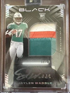 JAYLEN WADDLE 2021 PANINI BLACK RC AUTOGRAPH JUMBO 3 COLOR PATCH AUTO SP #56/99 - Picture 1 of 3