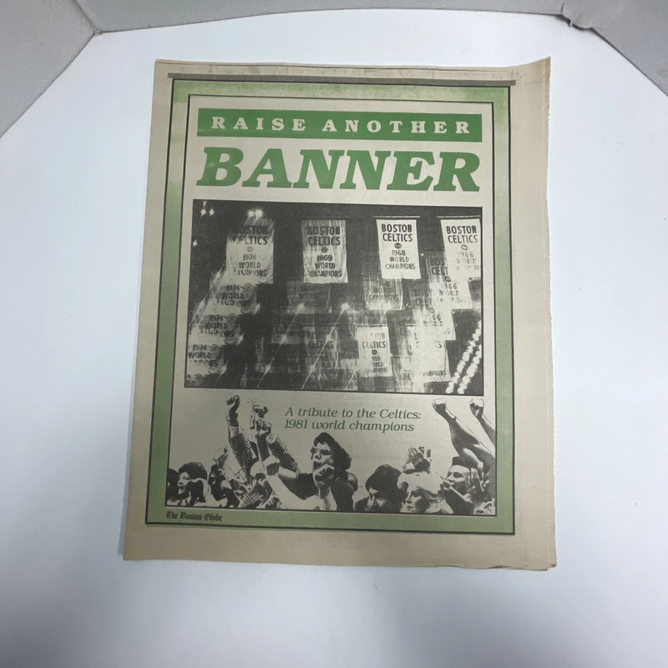 BOSTON GLOBE CELTICS Raise Another Banner May 18 1981 Newspaper LARRY BIRD Rare - Image 1 of 4